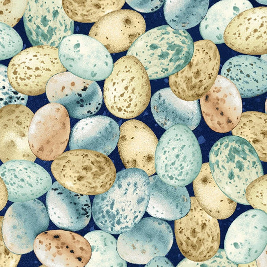 Awakenings Eggs Blue - Henry Glass from Fort Worth Fabric Studio