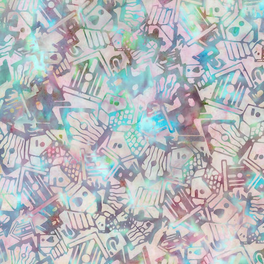 Banyan Secret Garden Batiks Birdhouse Toss Periwinkle 1 Yard Cut - Banyan Batiks from Fort Worth Fabric Studio