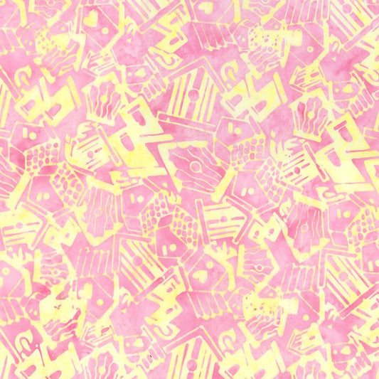 Banyan Secret Garden Batiks Birdhouse Toss Pink Punch 1 Yard Cut - Banyan Batiks from Fort Worth Fabric Studio