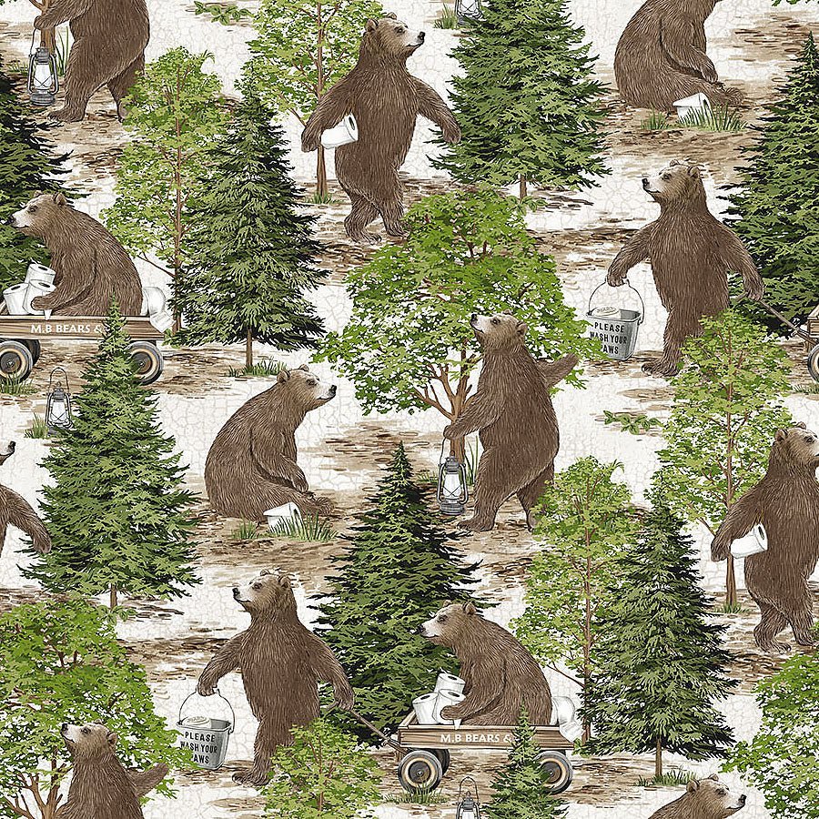 Bear Necessities Forest Bears Cream Multi - Northcott from Fort Worth Fabric Studio