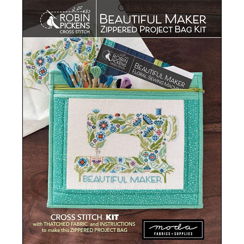 Beautiful Maker Zippered Project Bag Cross Stitch and Fabric Kit by Robin Pickens - Robin Pickens from Fort Worth Fabric Studio