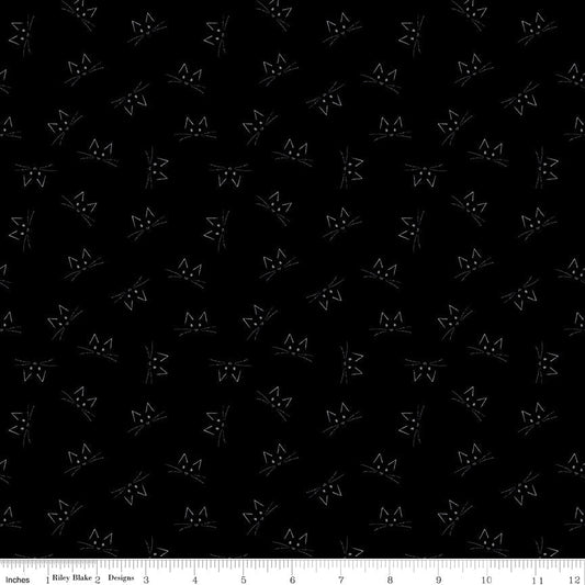 Blackout Cat Face Black – Remnant 22″ × 44″ - Riley Blake from Fort Worth Fabric Studio