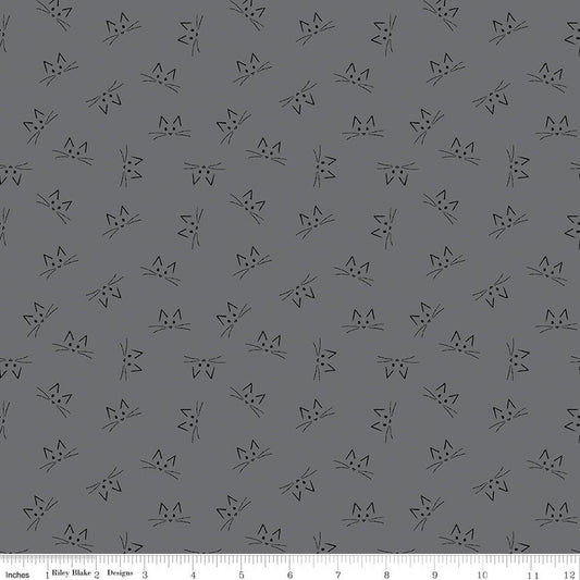 Blackout Cat Face Gray - Riley Blake from Fort Worth Fabric Studio