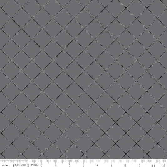 Blackout Stitch Gray – Remnant 17″ × 44″ - Riley Blake from Fort Worth Fabric Studio