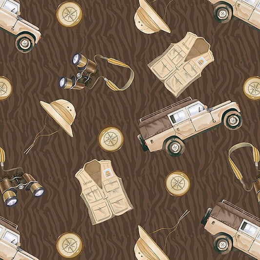 Blank Safari Sights Safari Accessories Brown 1 Yard Cut - Blank Quilting from Fort Worth Fabric Studio