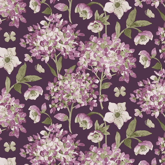 Blooming Beauty Hydrangea & Hellebore Plum/Multi - Henry Glass from Fort Worth Fabric Studio
