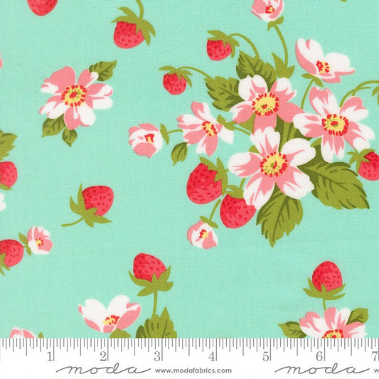 Bloomsberry Florals & Strawberries Aqua - Moda from Fort Worth Fabric Studio