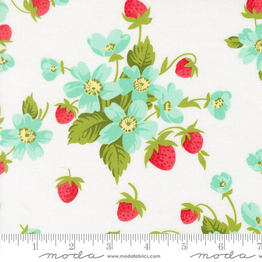 Bloomsberry Florals & Strawberries White - Moda from Fort Worth Fabric Studio