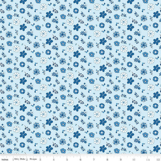 Blue Blooms & Threads Floral Blue - Riley Blake from Fort Worth Fabric Studio