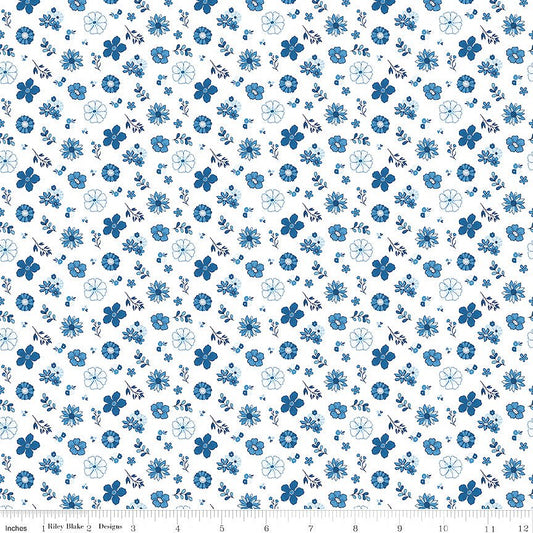 Blue Blooms & Threads Floral White - Riley Blake from Fort Worth Fabric Studio