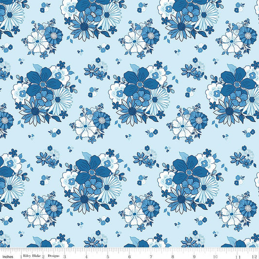 Blue Blooms & Threads Main Blue - Riley Blake from Fort Worth Fabric Studio