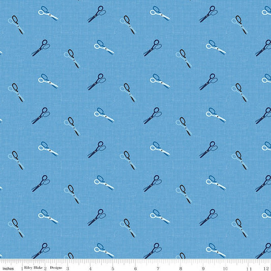 Blue Blooms & Threads Scissors Blue - Riley Blake from Fort Worth Fabric Studio
