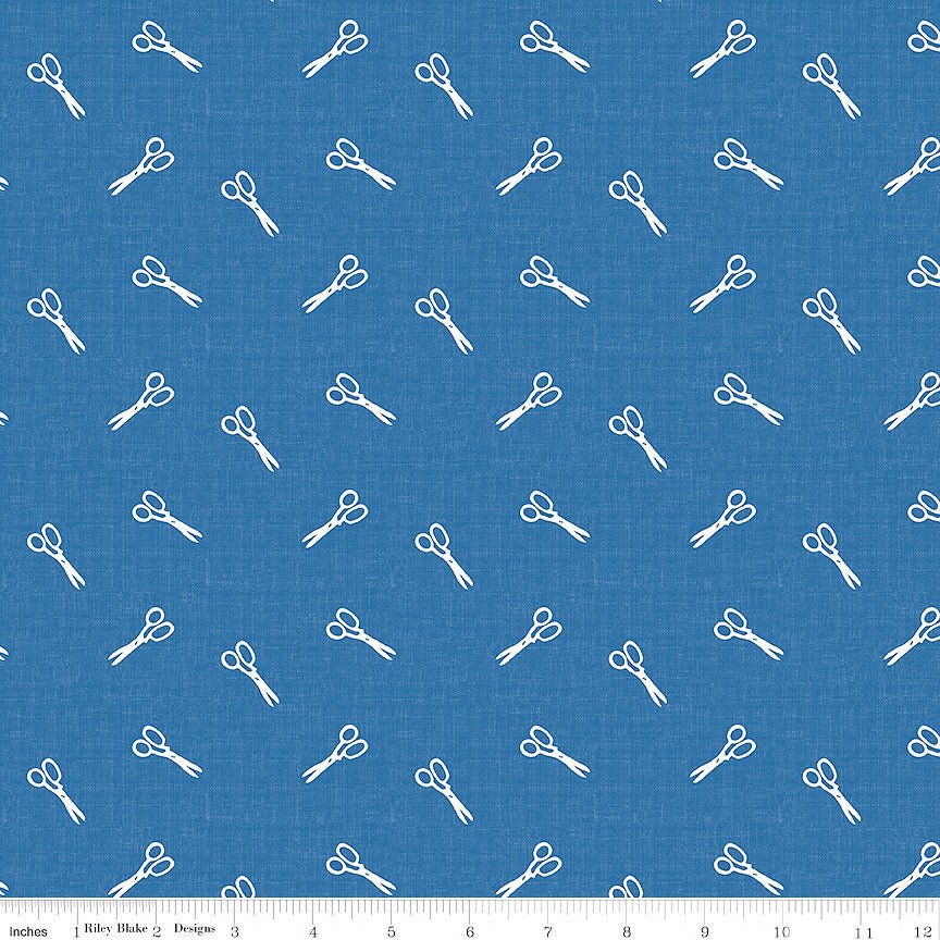 Blue Blooms & Threads Scissors Denim - Riley Blake from Fort Worth Fabric Studio