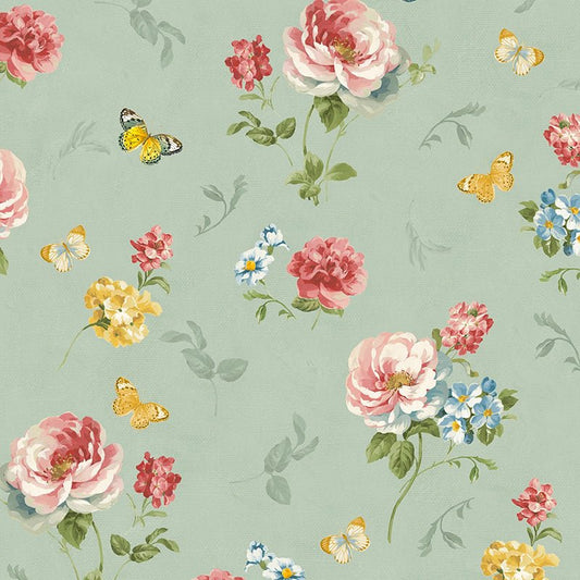 Blushing Meadow Large Floral All Over Green - Wilmington Prints from Fort Worth Fabric Studio