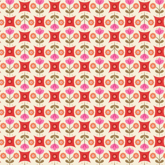 Boho Blooms Flower Circles Red - Lewis & Irene from Fort Worth Fabric Studio