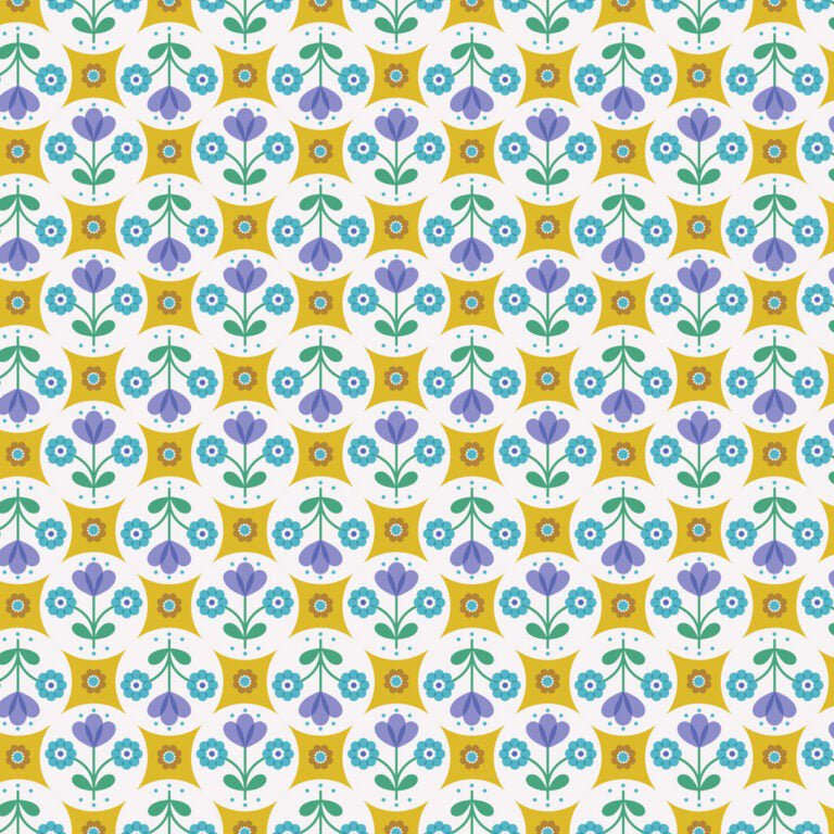 Boho Blooms Flower Circles Yellow/Blue - Lewis & Irene from Fort Worth Fabric Studio
