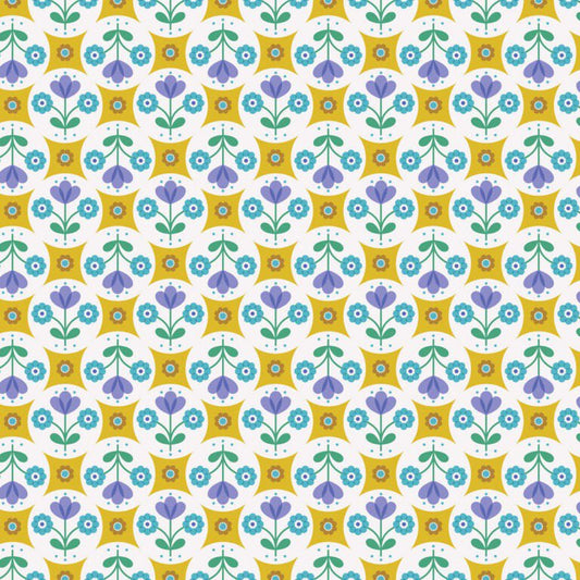 Boho Blooms Flower Circles Yellow/Blue - Lewis & Irene from Fort Worth Fabric Studio