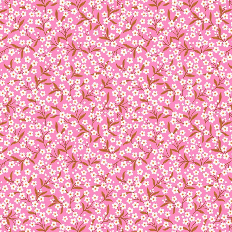 Boho Blooms Flower Sprigs Bright Pink – Remnant 30″ × 44″ - Lewis & Irene from Fort Worth Fabric Studio
