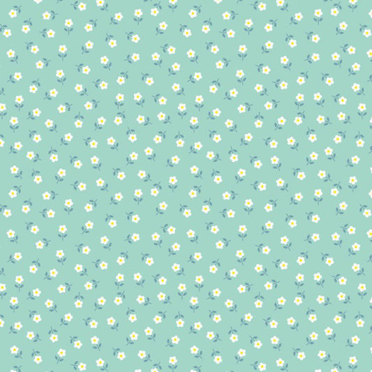 Boho Blooms Little Daisies Cream/Aqua - Lewis & Irene from Fort Worth Fabric Studio
