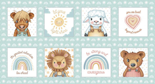 Boho Buddies 24" Block Panel Light Teal - Henry Glass from Fort Worth Fabric Studio
