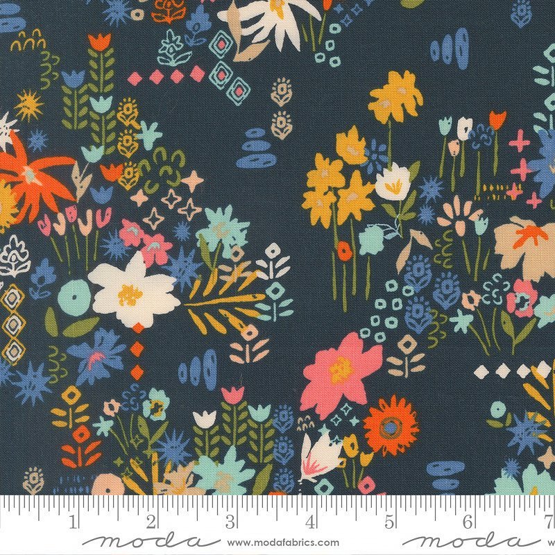Boho Haven Busy Florals Deep Sea – Remnant 44″ × 44″ - Moda from Fort Worth Fabric Studio