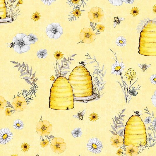 Buzzin' Blooms Large All Over Yellow - Wilmington Prints from Fort Worth Fabric Studio