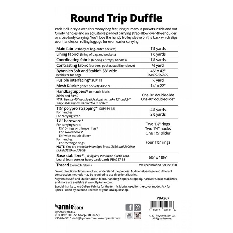 By Annie's Round Trip Duffle Bag Pattern - ByAnnie from Fort Worth Fabric Studio