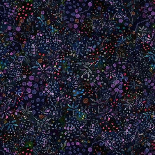 Calico Cat Dotted Wildflowers Midnight – Remnant 31″ × 44″ - Timeless Treasures from Fort Worth Fabric Studio