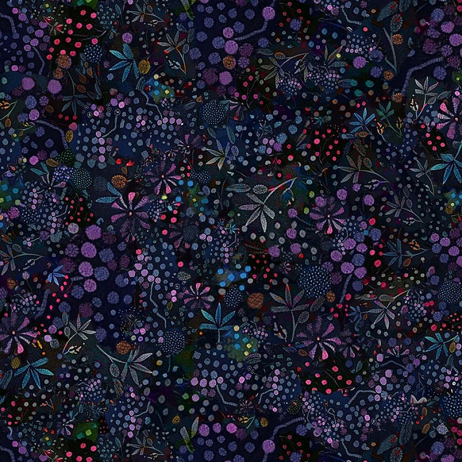 Calico Cat Dotted Wildflowers Midnight – Remnant 34″ × 44″