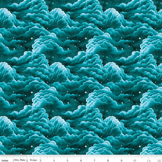 Celtic Cats Clouds Teal - Riley Blake from Fort Worth Fabric Studio