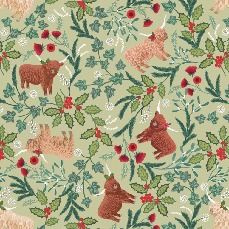 Celtic Christmas Highlands Festive Sage - Lewis & Irene from Fort Worth Fabric Studio