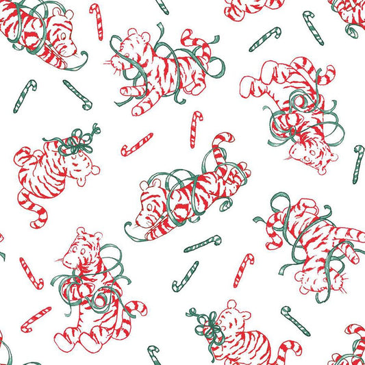 Christmas at Pooh Corner Peppermint Tigers White/Red - Studio E from Fort Worth Fabric Studio