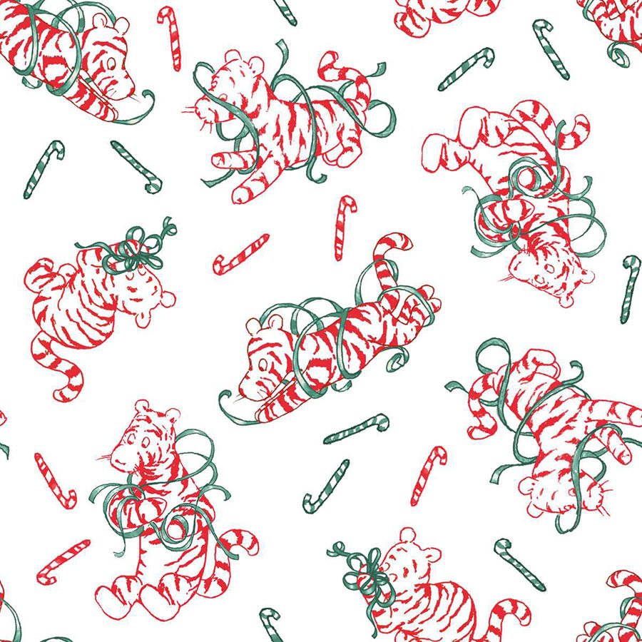 Christmas at Pooh Corner Peppermint Tigers White/Red – Remnant 31″ × 44″
