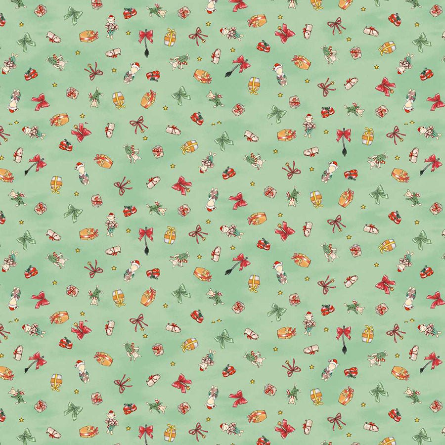 Christmas at Pooh Corner Piglets Light Green – Remnant 18″ × 44″