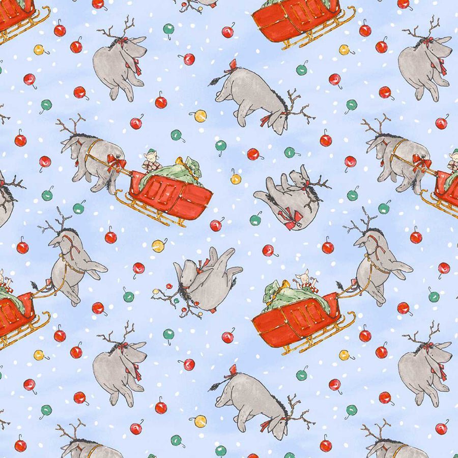 Christmas at Pooh Corner Reindonkeys Light Blue – Remnant 10″ × 44″ - Studio E from Fort Worth Fabric Studio