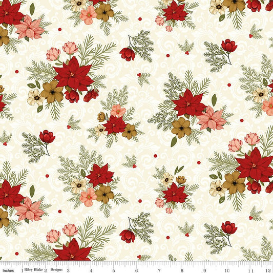 Christmas Greetings Florals Cream – Remnant 37" × 44" - Riley Blake from Fort Worth Fabric Studio