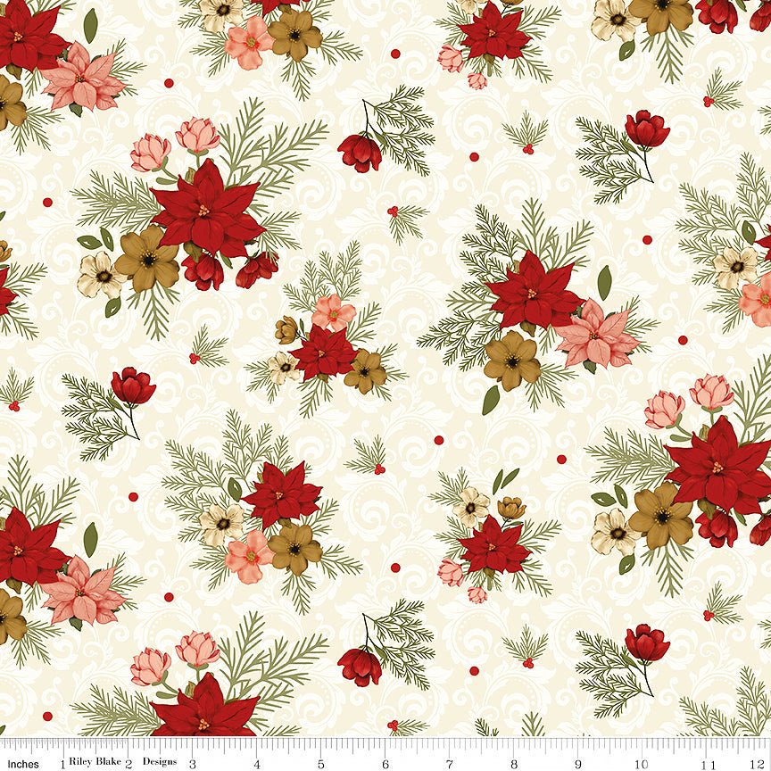 Christmas Greetings Florals Cream – Remnant 37" × 44"