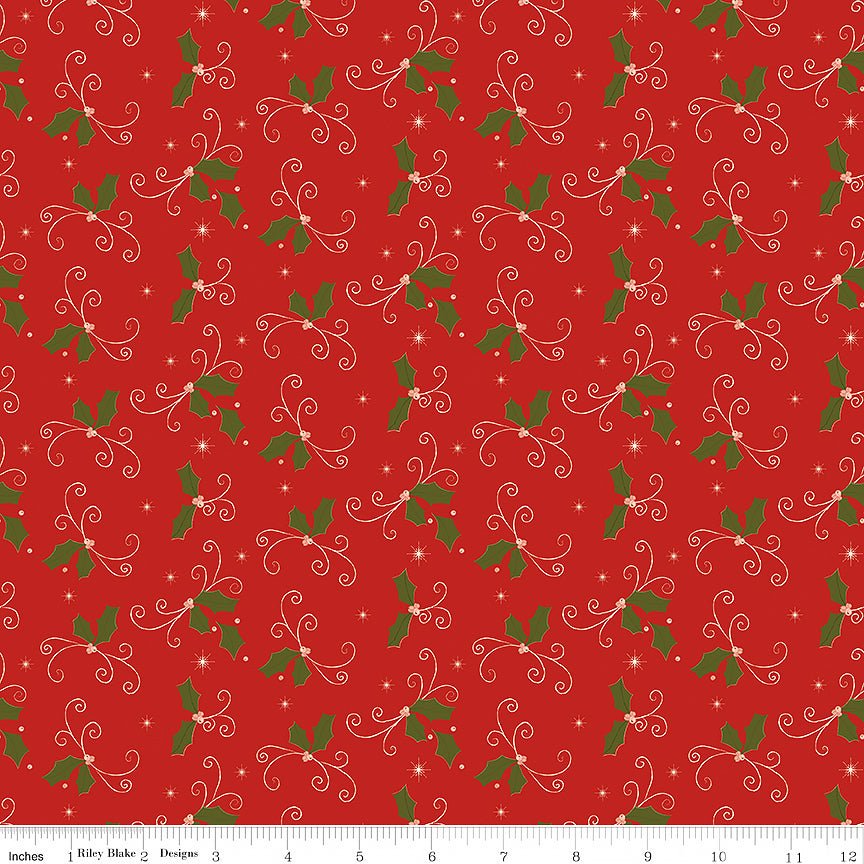 Christmas Greetings Holly Red – Remnant 39″ × 44″