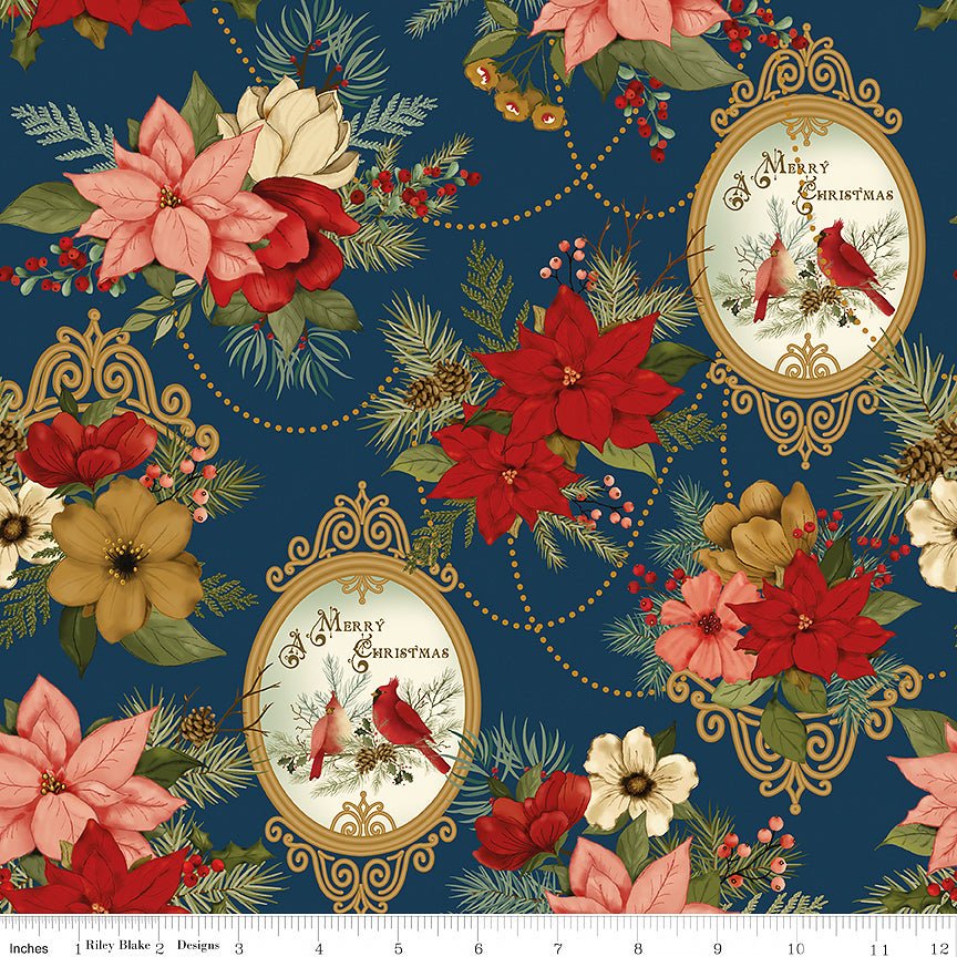 Christmas Greetings Main Navy - Riley Blake from Fort Worth Fabric Studio