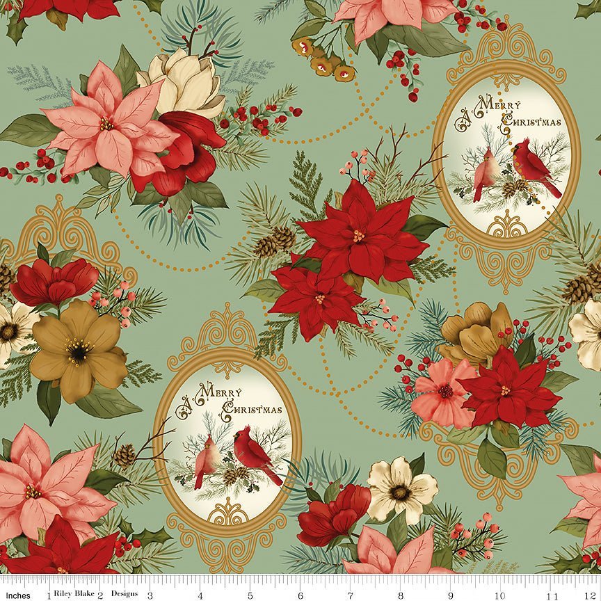 Christmas Greetings Main Spruce – Remnant 14″ × 44″ - Riley Blake from Fort Worth Fabric Studio