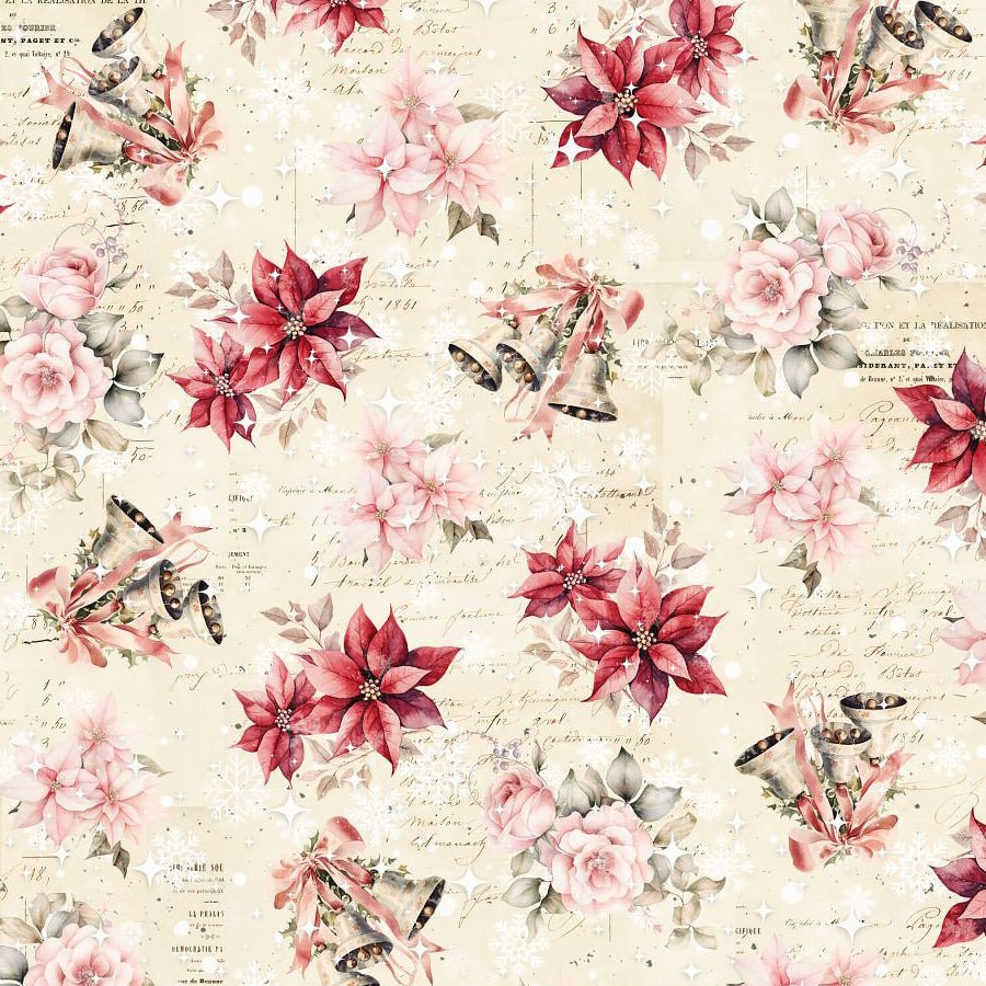 Christmas Magic Poinsettias & Bells Ivory – Remnant 23″ × 44″