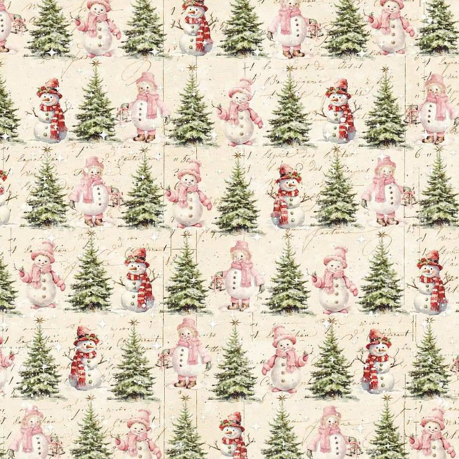 Christmas Magic Trees & Snowmen Ivory – Remnant 17" × 44"