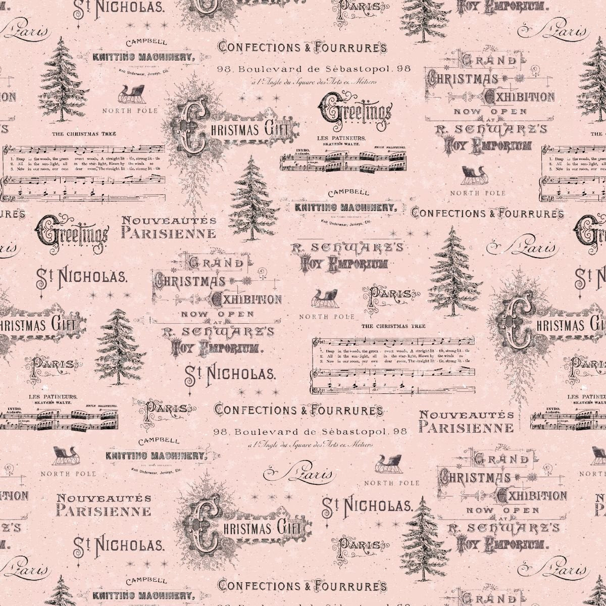 Christmas Magic Typography Pink – Remnant 10″ × 44″
