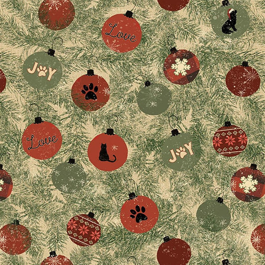 Christmas Tails Ornaments Butter - Clothworks from Fort Worth Fabric Studio