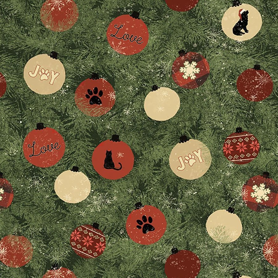 Christmas Tails Ornaments Forest – Remnant 18″ × 44″ - Clothworks from Fort Worth Fabric Studio