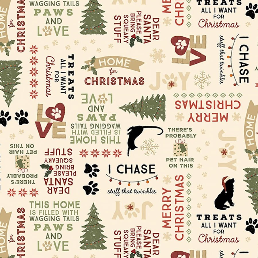 Christmas Tails Words Light Cream – Remnant 23″ × 44″