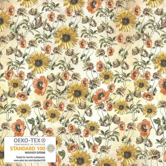 Classically Yours Vintage Sunflowers Beige - Stof of Denmark from Fort Worth Fabric Studio