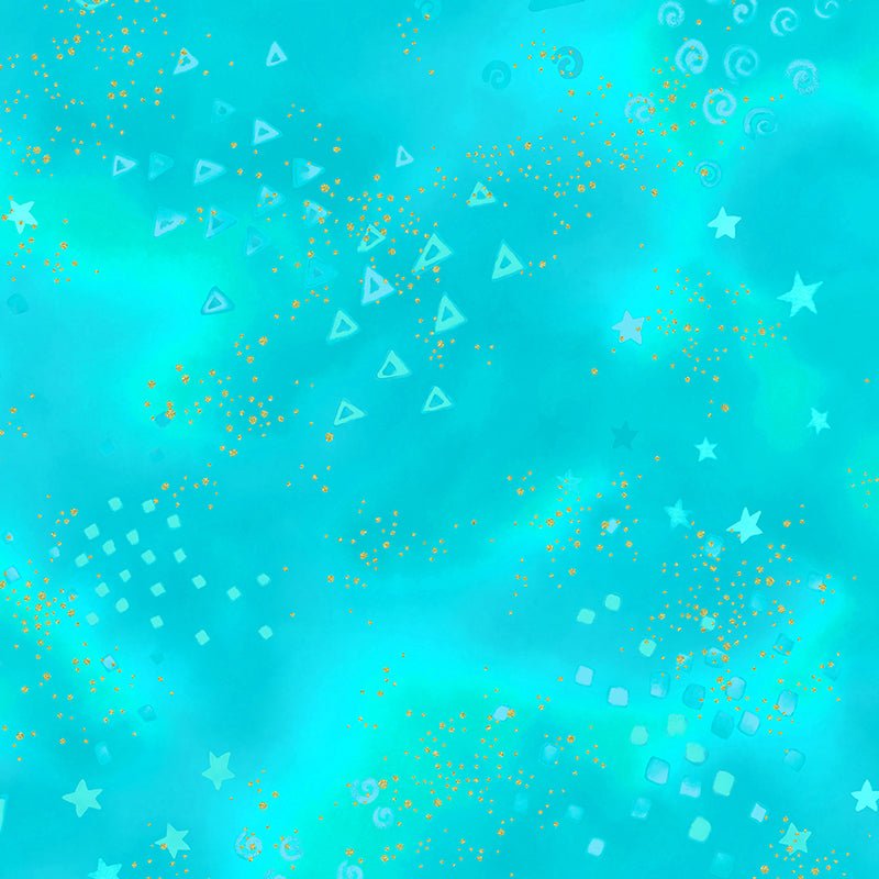 Clothworks Laurel Burch Basic Glitter Aqua Gold 1 Yard Cut - Clothworks from Fort Worth Fabric Studio