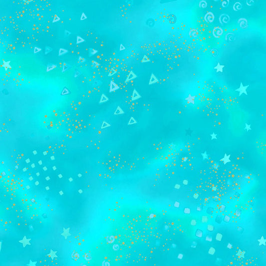 Clothworks Laurel Burch Basic Glitter Aqua Gold 1 Yard Cut - Clothworks from Fort Worth Fabric Studio