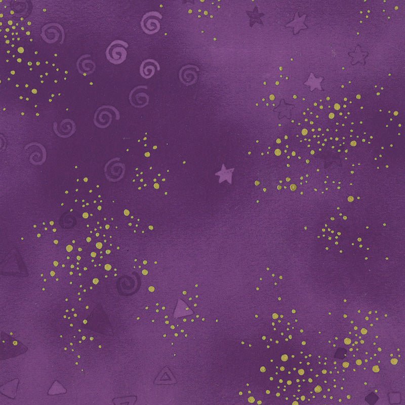 Clothworks Laurel Burch Basic Glitter Dark Purple Gold Metallic 1 Yard Cut - Clothworks from Fort Worth Fabric Studio